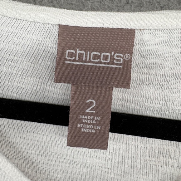 Chico’s 2 (Large) Tropical Bird Embellished Graphic Tee White Cotton - Picture 9 of 13